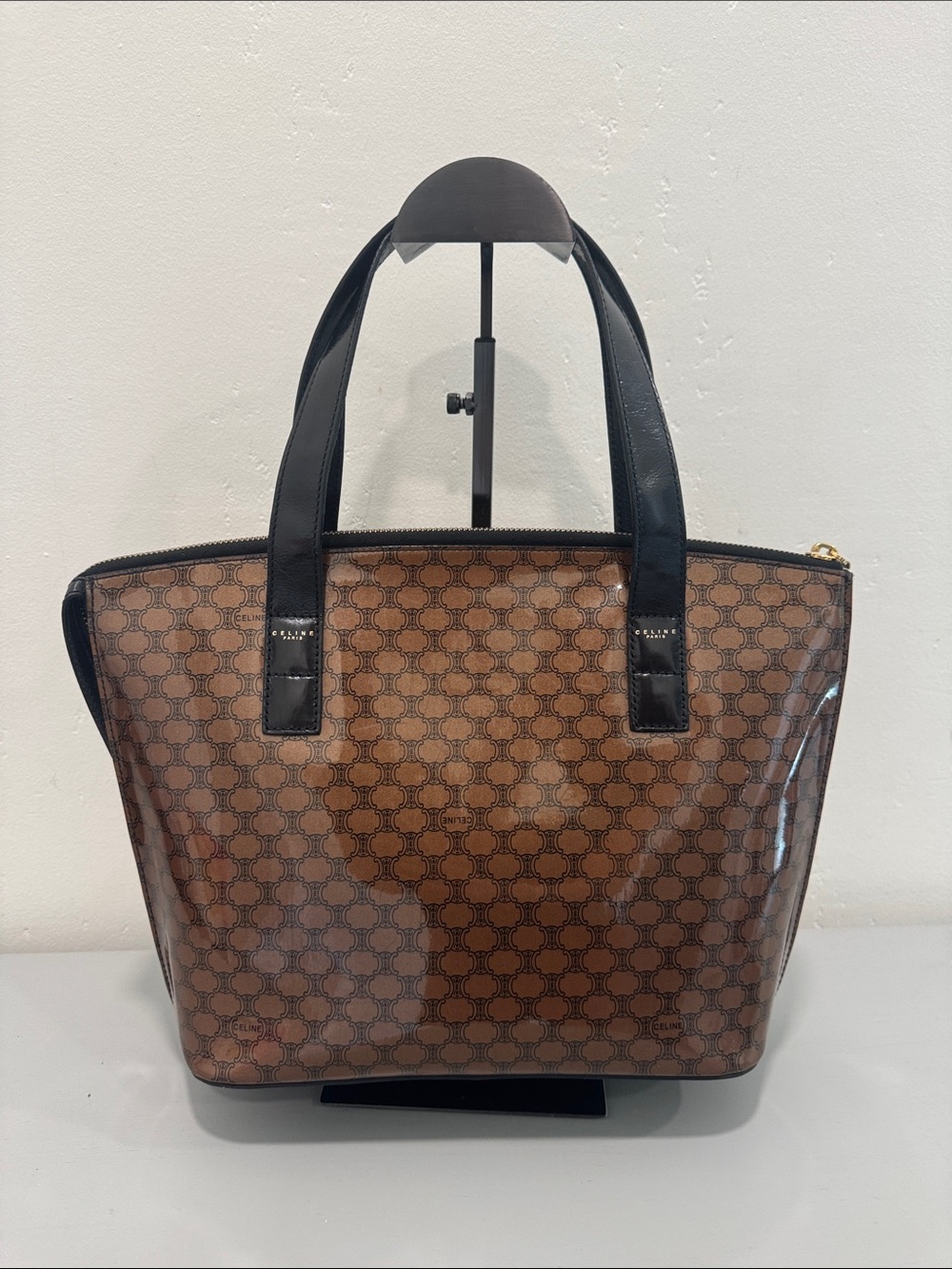 Celine PVC Monogram Coated Canvas Tote with Black Handles
